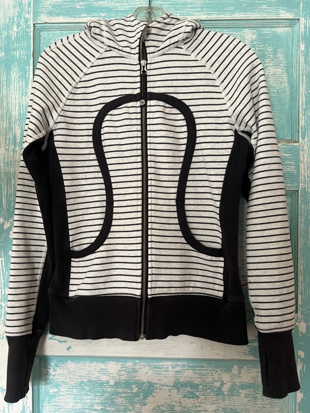 lululemon athletica Scuba Black & White heather gray Striped Hoodie Jacket